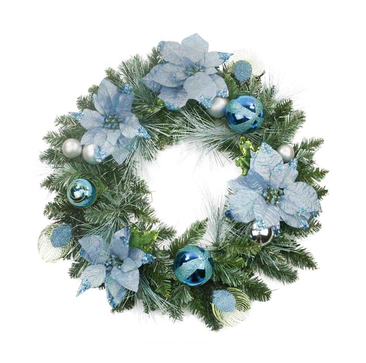 24&#x22; Ball Ornaments &#x26; Poinsettias Artificial Wreath